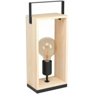 image of Loops - Table Lamp Desk Light Black & Natural Steel & Wood Box 1 x 40W E27 Bulb