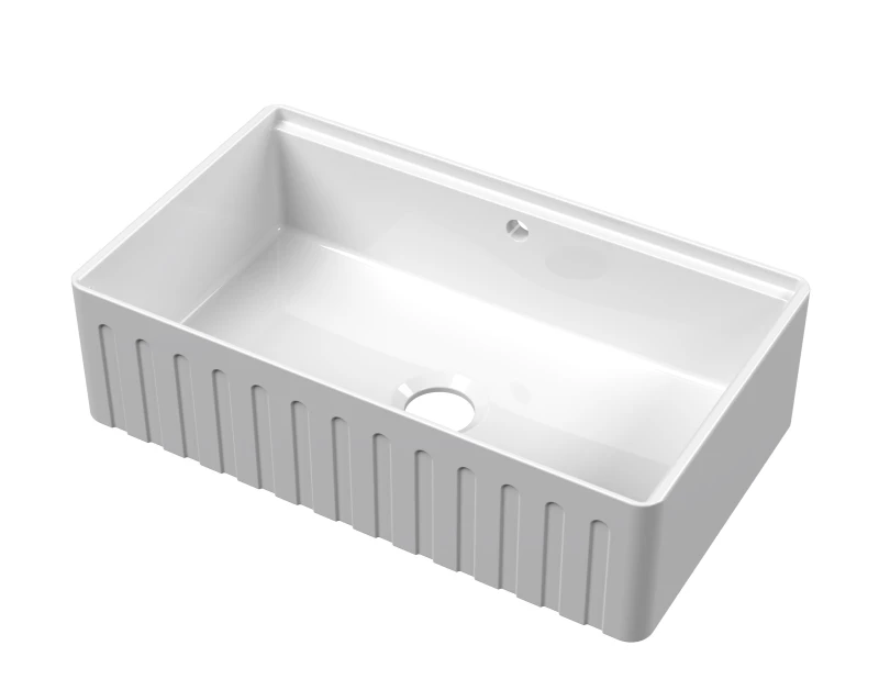 Image of Balterley Fireclay Single Bowl Fluted Front Kitchen Sink Ledge Overflow 795mm in White White Unisex