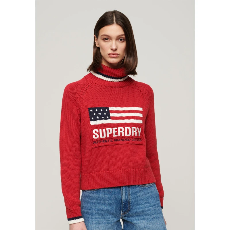 Image of Superdry Americana Roll Neck Knit Jumper - Red Red 8