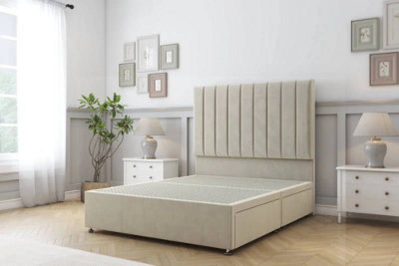 Image of Sloomy Kansas Cream Plush Divan Bed Base 4 Drawers With 26" Strutted Headboard 6' Super King