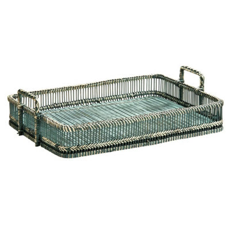 Image of Premier Housewares Rustic Rattan Rustic Washed Rectangular Tray Grey