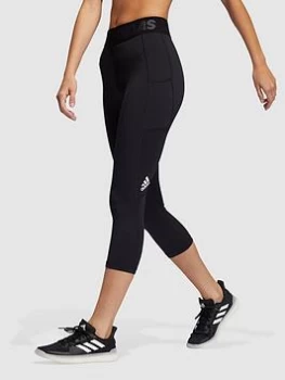 image of adidas Tech-Fit 3/4 3 Bar Leggings - Black/White, Size 2XL, Women