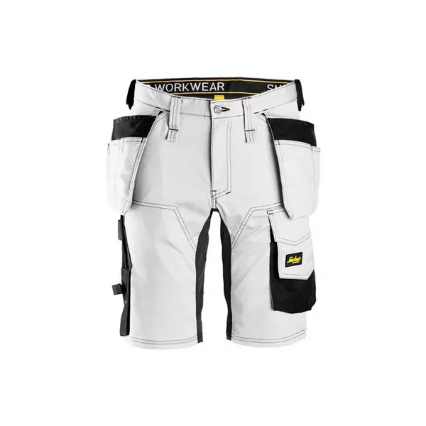 image of Snickers 6141 Mens Allround Work Stretch Slim Fit Holster Pockets Shorts 61410904070 Colour: White / Black