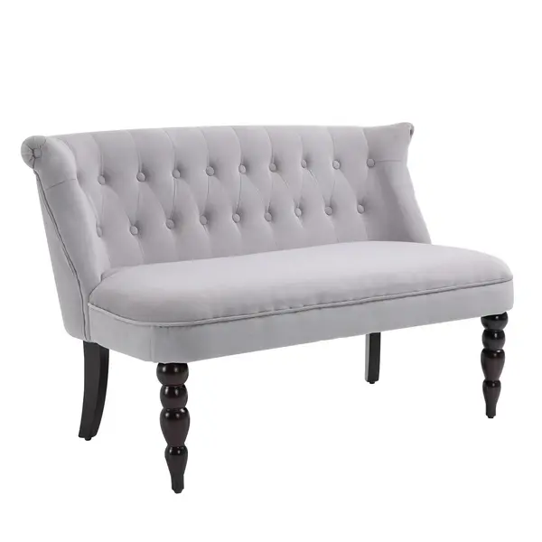 Image of HOMCOM 2 Seat Sofa Lounger Couch with Wood Frame Button Tufts Carved Legs Vintage Design Compact Home Bedroom Loveseat, Grey