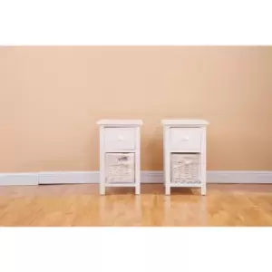 image of Hmd Furniture - Bedside Table Set,1 Drawer and 1 Basket,White,28x31x45cm(LxWxH) - White