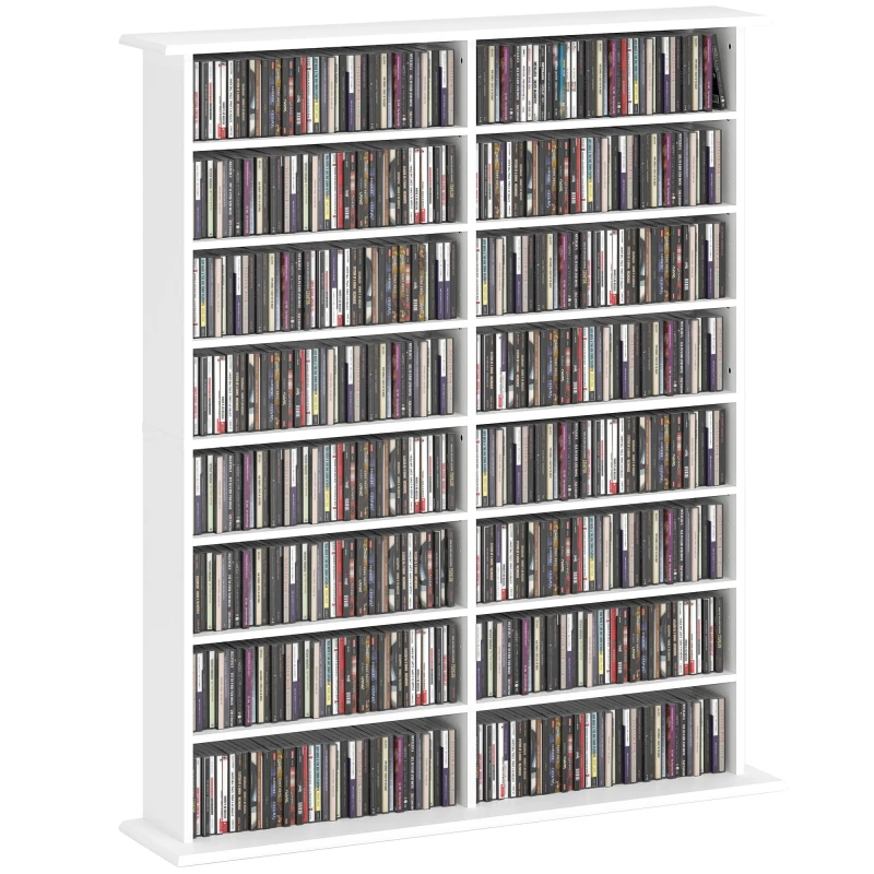 Image of HOMCOM HOMCOM 720 CD/396 DVD/396 Bluray Storage Tower with 12 Adjustable Shelves in White White One Size Unisex 5063603304567