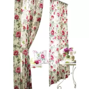 Image of Furn Peony Vibrant Coloured Floral Pleat Curtains (117cm x 183cm) (Fuchsia) - Fuchsia