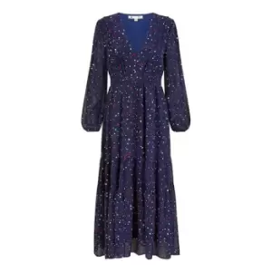 Image of Yumi Navy Star Print Long Sleeve Midi Dress - Blue