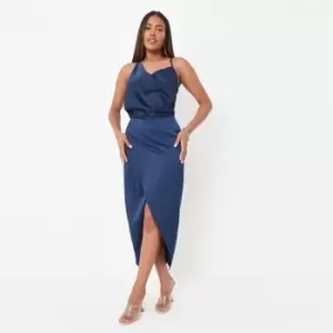 Image of Missguided Asym Strap Drape Satin Midi Dress - Pink