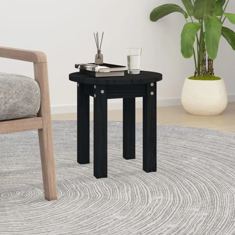 Image of Vidaxl Coffee Table Black Ø 35X35cm Solid Wood Pine, Black 822341