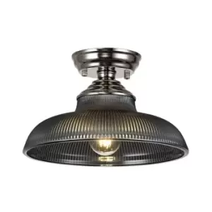 image of Luminosa Talisa Flush Ceiling Lamp E27 With Round 30cm Glass Shade Polished Nickel, Smoked