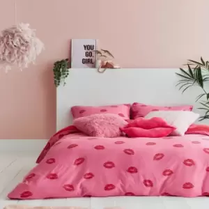 Image of Sassy B Pouting Lips Print Reversible Jersey Duvet Cover Set, Pink, Single
