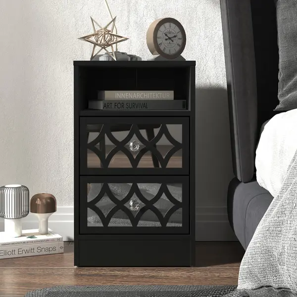 Image of GFW Bodmin 2 Drawer Bedside Table Black