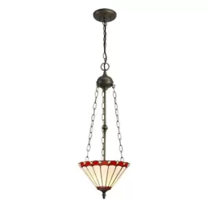 Image of 3 Light Uplighter Ceiling Pendant E27 With 30cm Tiffany Shade, Red, Crystal, Aged Antique Brass - Luminosa Lighting