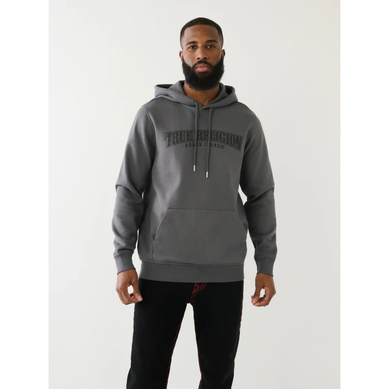 Image of True Religion Painted Horseshoe Puff Print Hoodie - Grey Grey S