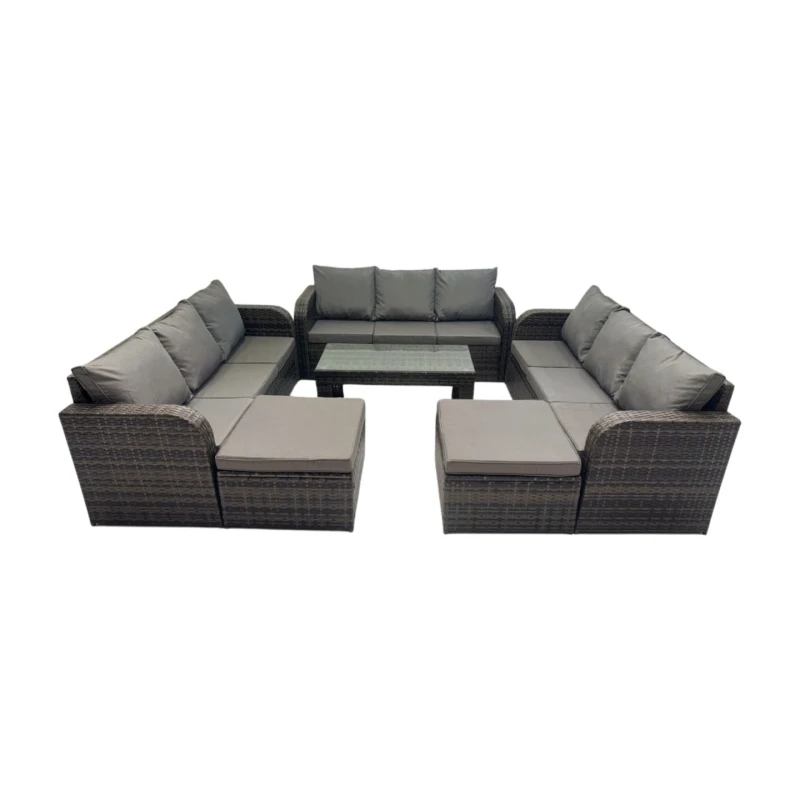 Image of Fimous Rattan Garden Outdoor Furniture Set with 2 Big Footstools in Dark Grey Dark Grey Unisex