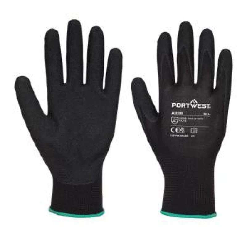 Image of Portwest Dermi Grip NPR15 Nitrile Sandy Gloves A335K8RL Colour: Black