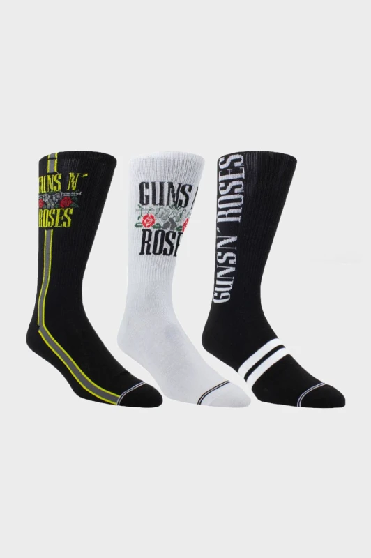 Image of Guns N Roses Sock Set 3 Pack In Guitar Shaped Tin in Black Unisex One Size
