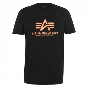 Image of Alpha Industries Basic Logo T-Shirt - Black/Neon 477