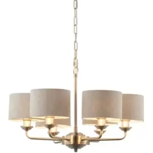 Image of Endon Highclere Multi Arm Shade Pendant Ceiling Lamp, Brushed Chrome Plate, Natural Linen