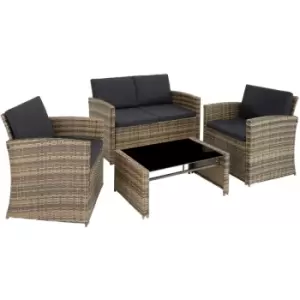 image of Rattan garden set Lucca 4 Seats, 1 Table - garden sofa, rattan sofa, garden sofa set - nature/dark grey - nature/dark grey