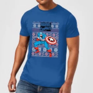Image of Marvel Avengers Captain America Mens Christmas T-Shirt - Royal Blue - L