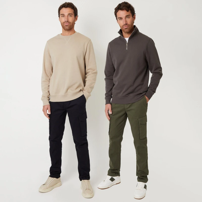 Image of Threadbare 2-Pack 'Novak' Cotton Cargo Style Trousers With Stretch Black