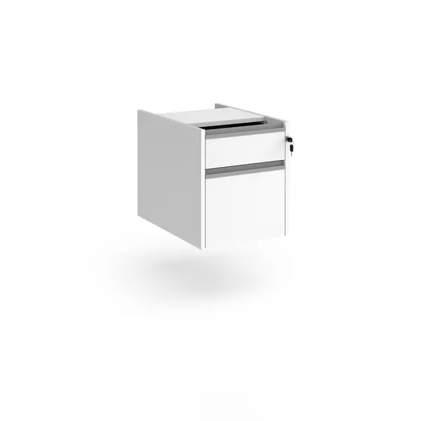 Contract 25 Contract 2 drawer fixed pedestal with silver finger pull handles - white CF2FP-S-WH