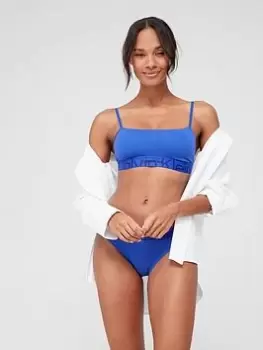 Image of Calvin Klein Embossed Icon Cotton Unlined Bralette - Blue Size L, Women