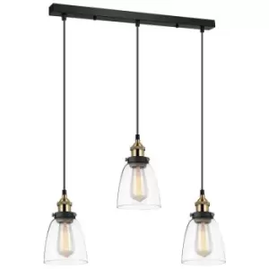 Italux Francis - Industrial And Retro Hanging Pendant Black, Gold 3 Light with Clear Shade, E27 Dimmable