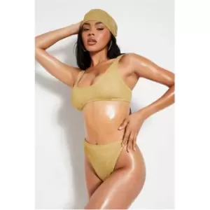 I Saw It First Gold Glitter High Rise Bikini Set - Metallics