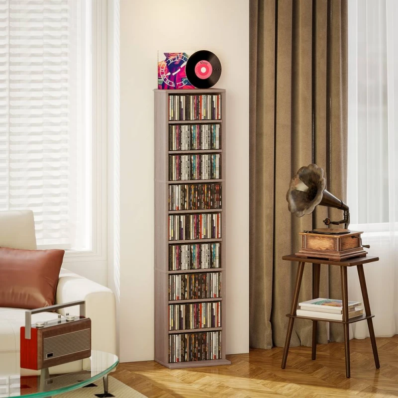 Image of HOMCOM 260 CD Storage Unit 120 DVD Storage Tower with 9 Compartments Natural Natural Unisex