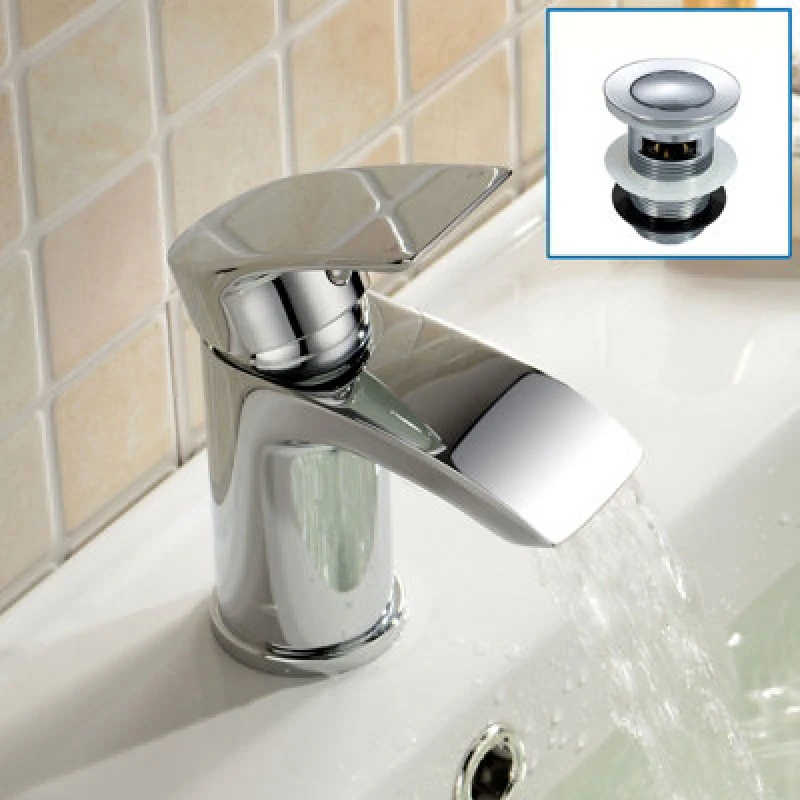 Image of NES HOME Vago Modern Design Cloakroom Basin Waterfall Mono Mixer Tap & Waste 2204+WST