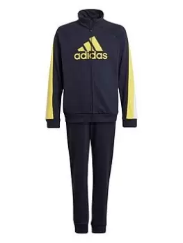 Image of adidas Kids Boys Badge Of Sport Full Zip Tricot Tracksuit, Dark Blue, Size 5-6 Years