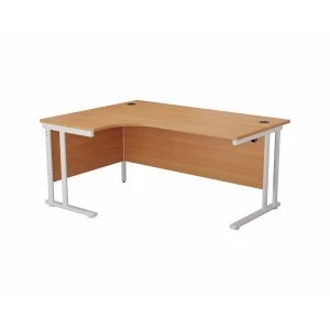 image of TC Office Start White Cantilever Frame Left Hand Crescent Desk 1600x1200mm, Beech