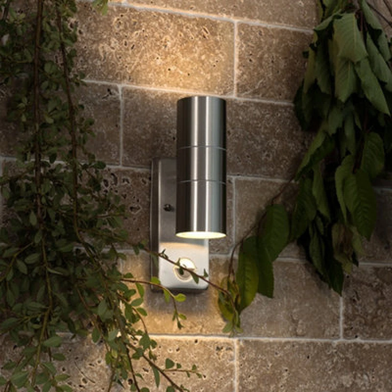 Image of Valuelights 2 X Stainless Steel Up/down Outdoor Security Wall Lights Pir Motion Sensor Ip44 Rated With Gu10 LED Bulbs Warm White
