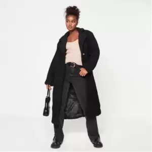 image of Missguided Longline Borg Teddy Coat - Black