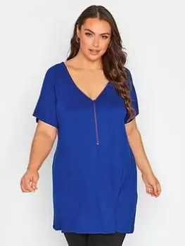 Image of Yours Zip Neck Tshirt - Blue Size 18, Women