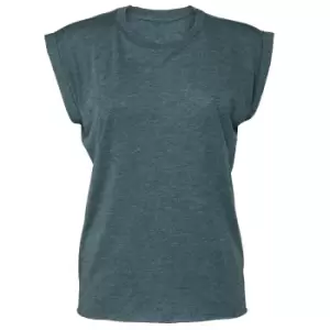 image of Bella + Canvas Womens/Ladies Flowy Rolled Cuff Muscle T-Shirt (M) (Heather Teal)