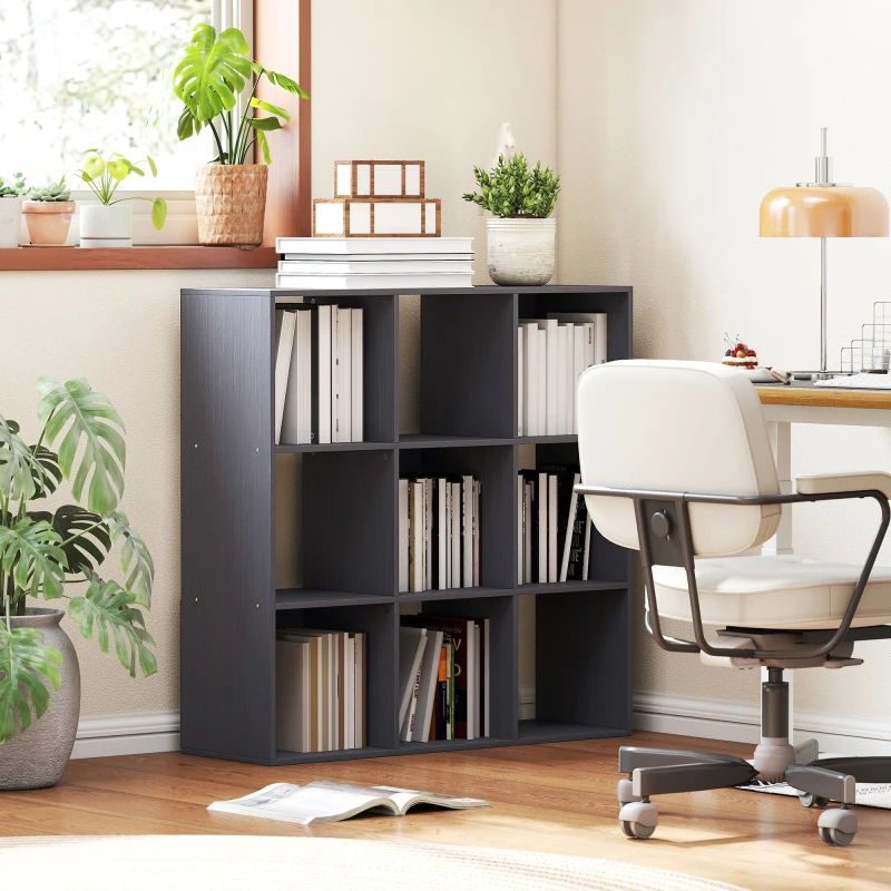Image of HOMCOM HOMCOM 3-Tier Bookshelf, Freestanding Cube Bookcase with 9 Compartments in Grey Grey One Size Unisex 5063603046061