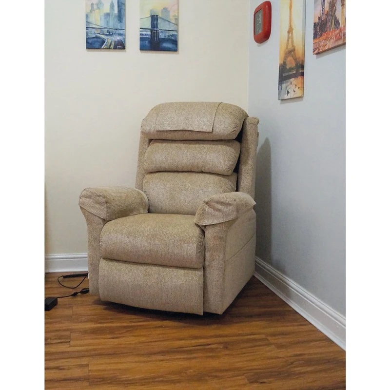 Image of Loops Wall Hugging Rise & Recline Arm Chair - Waterfall Pillow - Oat Chenille Fabric Multi