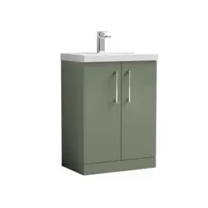 image of Nuie Arno 600mm Floor Standing 2 Door Vanity & Basin 1 Satin Green