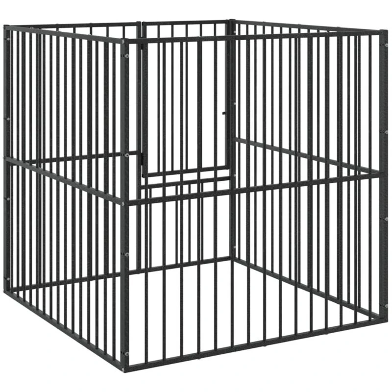 Image of vidaXL Dog Playpen 4 Panel Black Galvanised Steel, Black 172210
