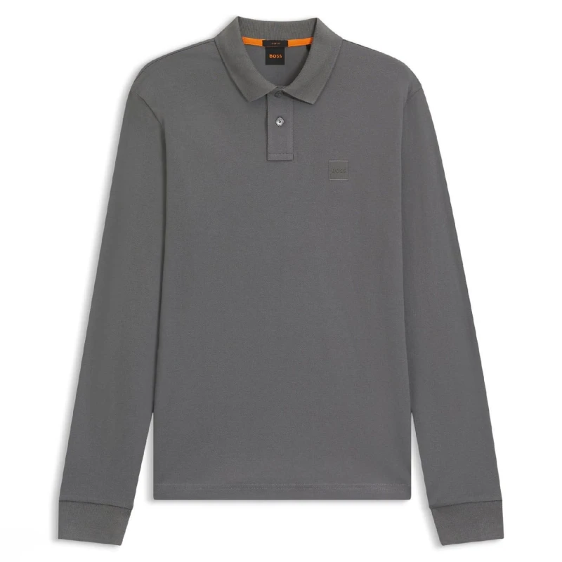 Image of Boss Passerby Slim Fit Long Sleeve Polo Shirt Grey male XL