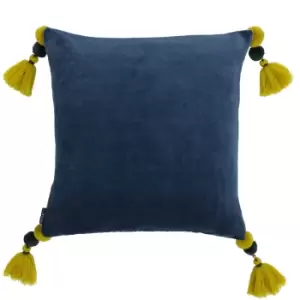 image of Paoletti Poonam Blue Velvet Cushion Blue