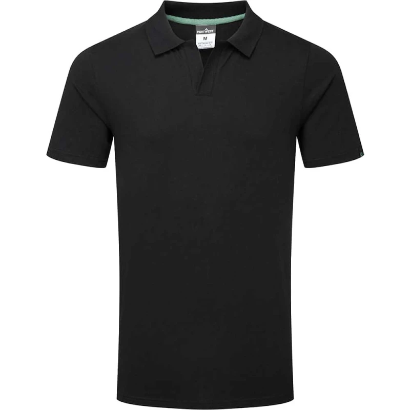 Image of Portwest Organic Cotton Recyclable Polo Shirt EC210BKRL Colour: Black