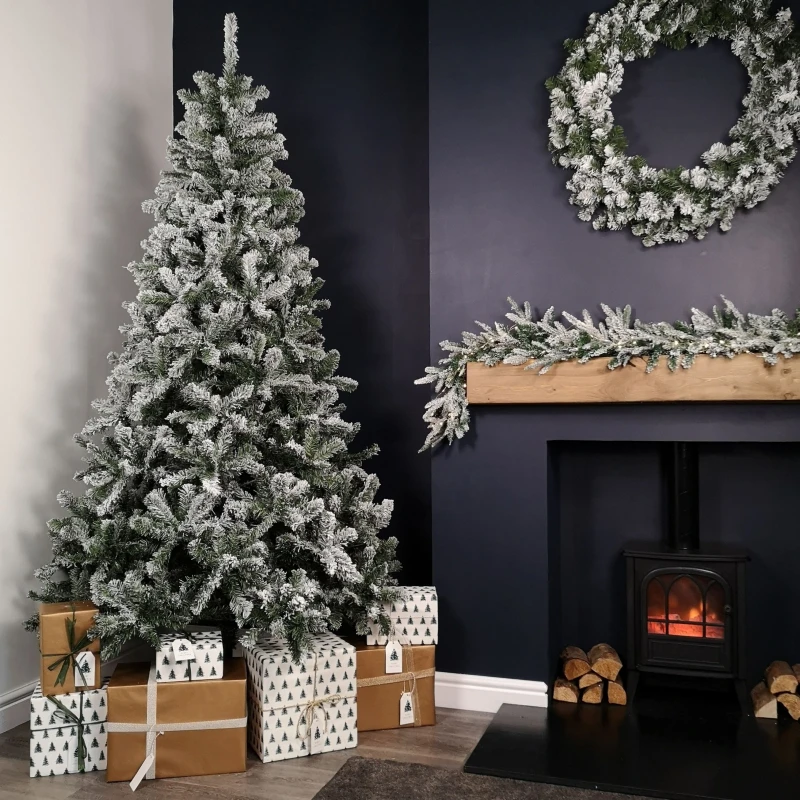 Image of Samuel Alexander 7ft (2.1m) Snow Flocked Woodcote Spruce Artificial Christmas Tree in Green Green Unisex