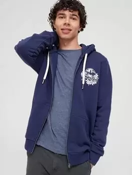 Image of Superdry Vintage Logo Seasonal Zip Hoodie - Navy Size M Men