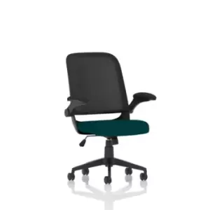 Image of Crew Task Operator Bespoke Fabric Seat Maringa Teal Mesh Chair With Folding Arms