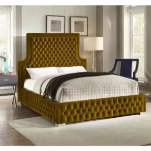 Image of Envisage Trade - Yanis Upholstered Beds - Plush Velvet, King Size Frame, Mustard - Mustard